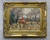 Oleograph on Canvas of a Huntsman & Hounds aft Alfred Munnings