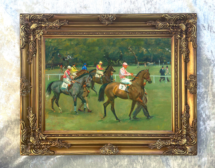 Fine Oleograph on Canvas of Racehorses 