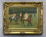 Fine Oleograph on Canvas of Racehorses "Going out at Kempton" aft. Munnings