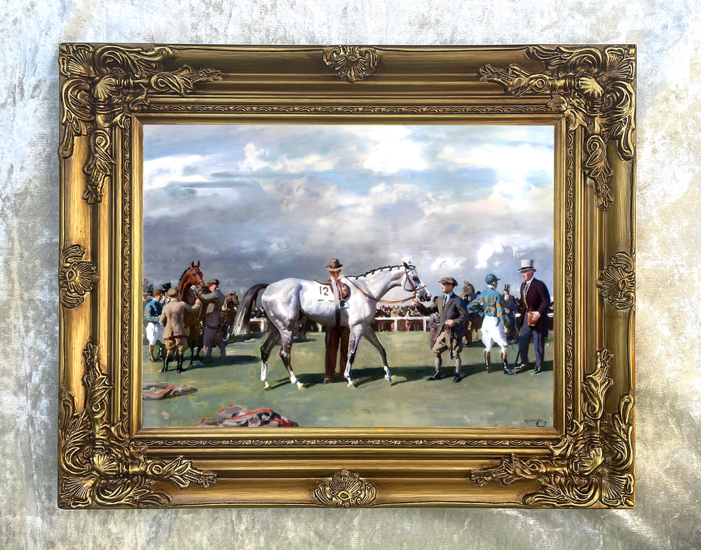 Fine Oleograph on Canvas - Saddling Mahmoud 1936 Derby Winner aft. Munnings