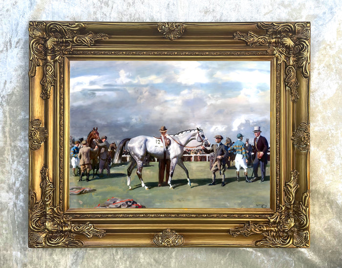Fine Oleograph on Canvas - Saddling Mahmoud 1936 Derby Winner aft. Munnings