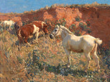 Fine Oleograph on Canvas of Ponies in a Gravel Pit aft. Munnings