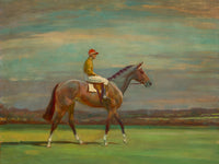 Fine Lithograph on Stretched Canvas of a Bay Racehorse with Jockey Up - Alfred Munnings