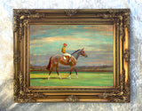 Fine Lithograph on Stretched Canvas of a Bay Racehorse with Jockey Up - Alfred Munnings