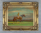 Fine Lithograph on Stretched Canvas of a Bay Racehorse with Jockey Up - Alfred Munnings