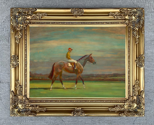 Fine Lithograph on Stretched Canvas of a Bay Racehorse with Jockey Up - Alfred Munnings