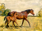 Fine Oleograph on Canvas - Study of a Mare & Foal  aft. Alfred Munnings
