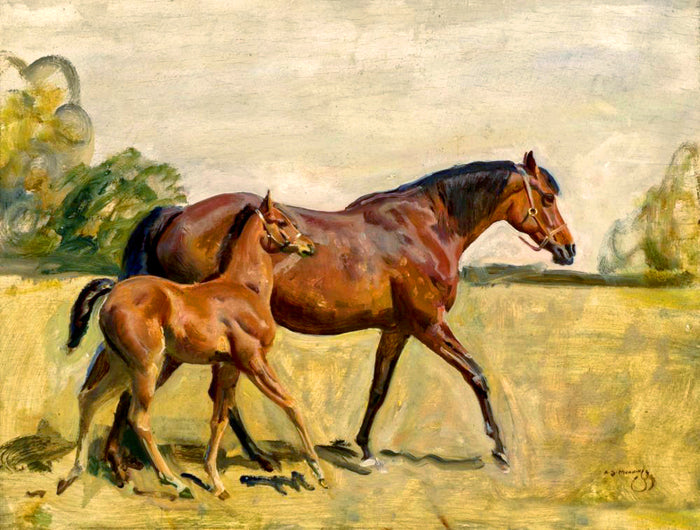 Fine Oleograph on Canvas - Study of a Mare & Foal  aft. Alfred Munnings