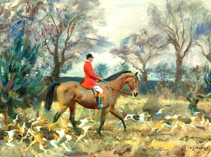 Oleograph on Canvas of a Huntsman & Hounds aft Alfred Munnings