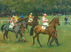Fine Oleograph on Canvas of Racehorses "Going out at Kempton" aft. Munnings