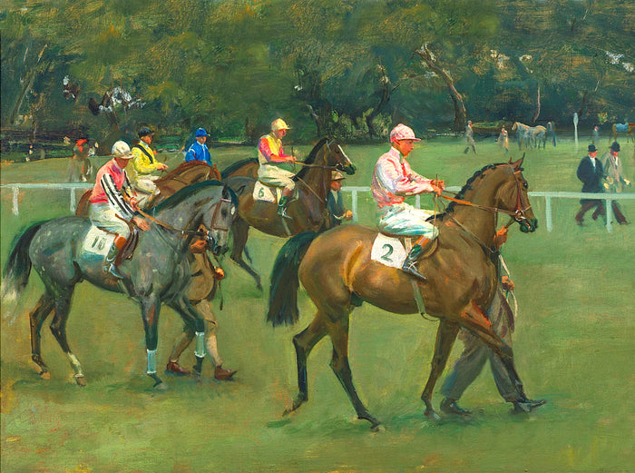 Fine Oleograph on Canvas of Racehorses 
