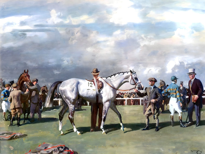 Fine Oleograph on Canvas - Saddling Mahmoud 1936 Derby Winner aft. Munnings