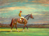 Fine Lithograph on Stretched Canvas of a Bay Racehorse with Jockey Up - Alfred Munnings