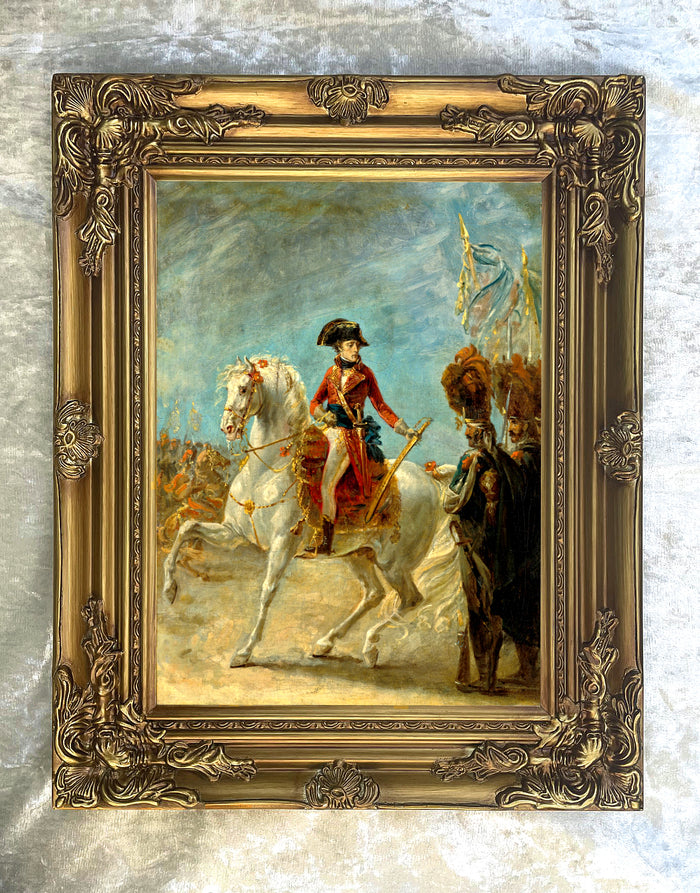 Napoleon on Marengo - Superb Full length Portrait Oleograph on Canvas