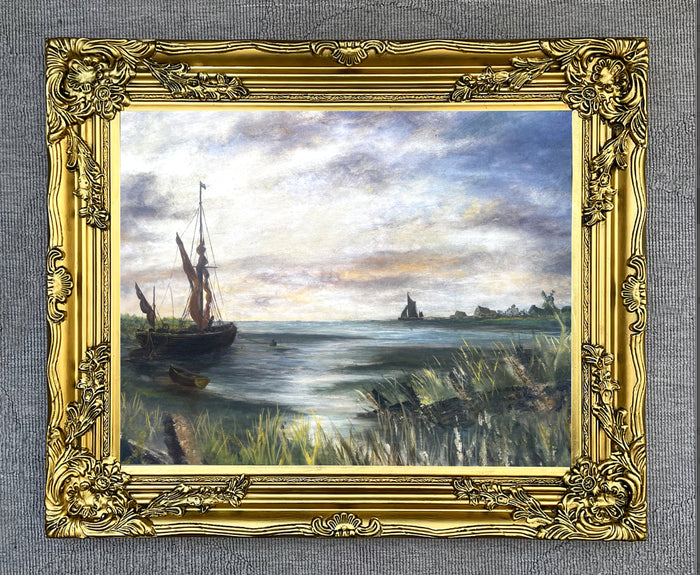 Superb Large Vintage Maritime Oil on Canvas - A Clipper in Full Sail