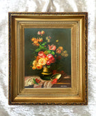 Fine Vintage Still Life Oil on Board - Mixed Flowers in a Vase