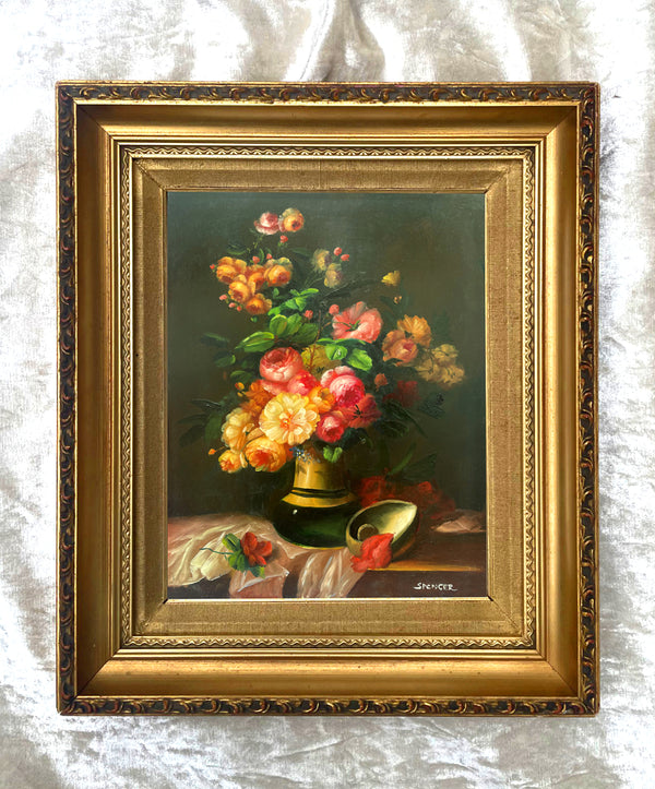 Fine Vintage Still Life Oil on Board - Mixed Flowers in a Vase