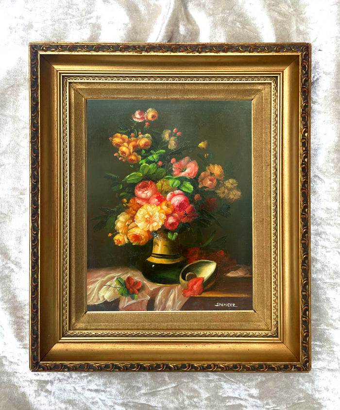 Fine Vintage Still Life Oil on Board - Mixed Flowers in a Vase