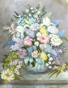 Exquisite Vintage Mid C20th English Impressionist Oil on Board - Flowers in a Bowl SOLD