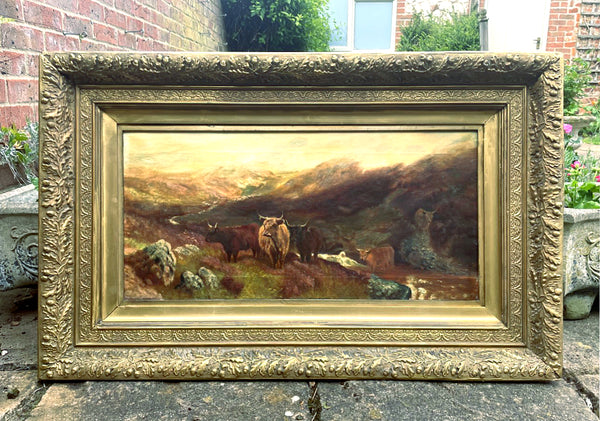 Superb C19th Victorian Oil on Canvas - Highland Cattle Grazing circle of Louis Bosworth Hurt  SOLD