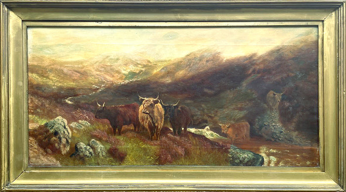 Superb C19th Victorian Oil on Canvas - Highland Cattle Grazing circle of Louis Bosworth Hurt  SOLD