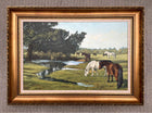 Superb Vintage Oil on Canvas - "Tranquility" Horses Grazing in a Meadow by Roy Miller SOLD