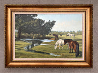 Superb Vintage Oil on Canvas - "Tranquility" Horses Grazing in a Meadow by Roy Miller SOLD