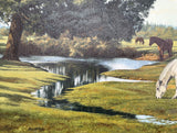 Superb Vintage Oil on Canvas - "Tranquility" Horses Grazing in a Meadow by Roy Miller SOLD