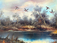 Fine Vintage Mid C20th Oil on Canvas Board - Mallards Rising SOLD