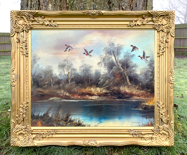 Fine Vintage Mid C20th Oil on Canvas Board - Mallards Rising SOLD