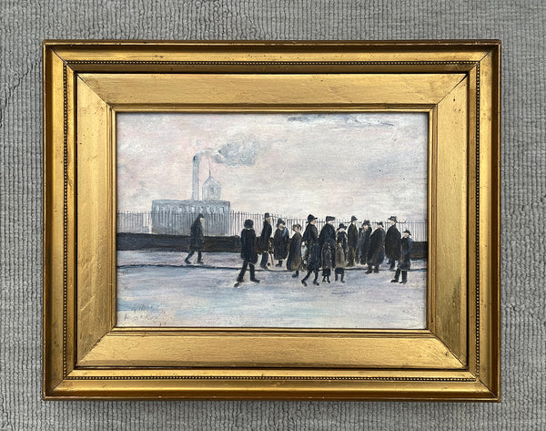 Excellent early C20th Oil Sketch of Figures in an Industrial Street Scene - Circ. L.S.Lowry SOLD