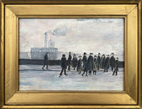 Excellent early C20th Oil Sketch of Figures in an Industrial Street Scene - Circ. L.S.Lowry SOLD