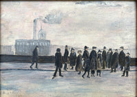 Excellent early C20th Oil Sketch of Figures in an Industrial Street Scene - Circ. L.S.Lowry SOLD