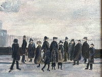 Excellent early C20th Oil Sketch of Figures in an Industrial Street Scene - Circ. L.S.Lowry SOLD