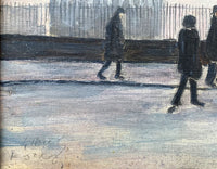 Excellent early C20th Oil Sketch of Figures in an Industrial Street Scene - Circ. L.S.Lowry SOLD