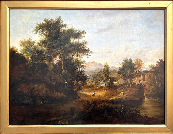Superb Mid C19th Victorian English School Oil on Canvas - Landscape with Figures by a Rural cottage SOLD