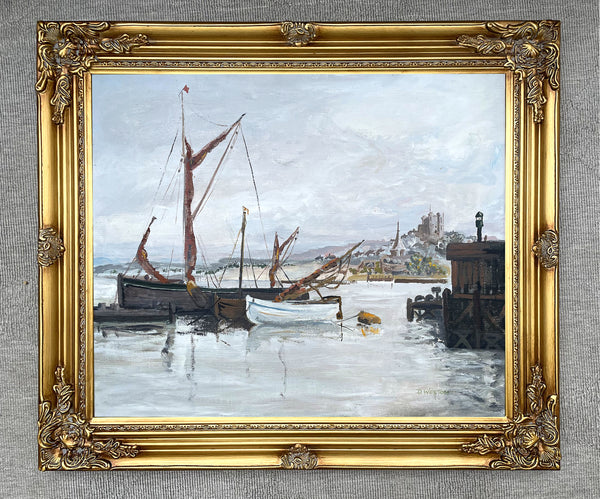 Excellent Vintage C20th Oil on Canvas Board by David Weston - Cornish Harbour Scene SOLD