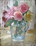 Superb Early C20th Scottish Impressionist School Oil on Board Study of Pink Flowers in a Vase SOLD