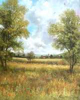 Fine Vintage Oil on Canvas Board Extensive Rural Landscape Scene by David Price SOLD