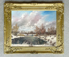 Fine Vintage Oil on Canvas Board depicting Skaters on a Frozen Pond by David Price SOLD