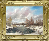 Fine Vintage Oil on Canvas Board depicting Skaters on a Frozen Pond by David Price