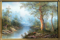 Fine Large Vintage Oil on Canvas - Tranquil River Landscape by Irene Cafieri SOLD