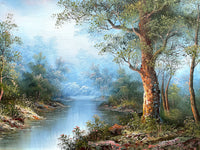 Fine Large Vintage Oil on Canvas - Tranquil River Landscape by Irene Cafieri SOLD