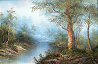 Fine Large Vintage Oil on Canvas - Tranquil River Landscape by Irene Cafieri SOLD