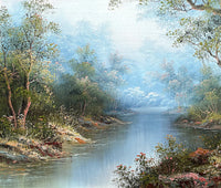 Fine Large Vintage Oil on Canvas - Tranquil River Landscape by Irene Cafieri SOLD