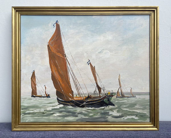 Excellent Vintage C20th Oil on Canvas by David Weston - Shipping off the Coast SOLD