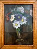 Exquisite Edwardian Oil on Panel Study of Flowers in a Vase