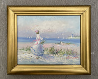 Fine Mid C20th French Impressionist Oil on Canvas - Lady at the Beach - Marie Charlot SOLD