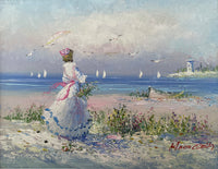 Fine Mid C20th French Impressionist Oil on Canvas - Lady at the Beach - Marie Charlot SOLD