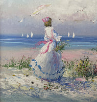 Fine Mid C20th French Impressionist Oil on Canvas - Lady at the Beach - Marie Charlot SOLD